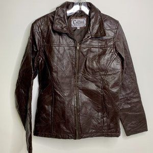 Cellini Fitted Brown Leather Jacket Patchwork SM